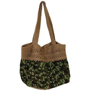 Handmade Crochet Camo Tote Large Spacious Travel Purse Beach Bag Forest Cryptic